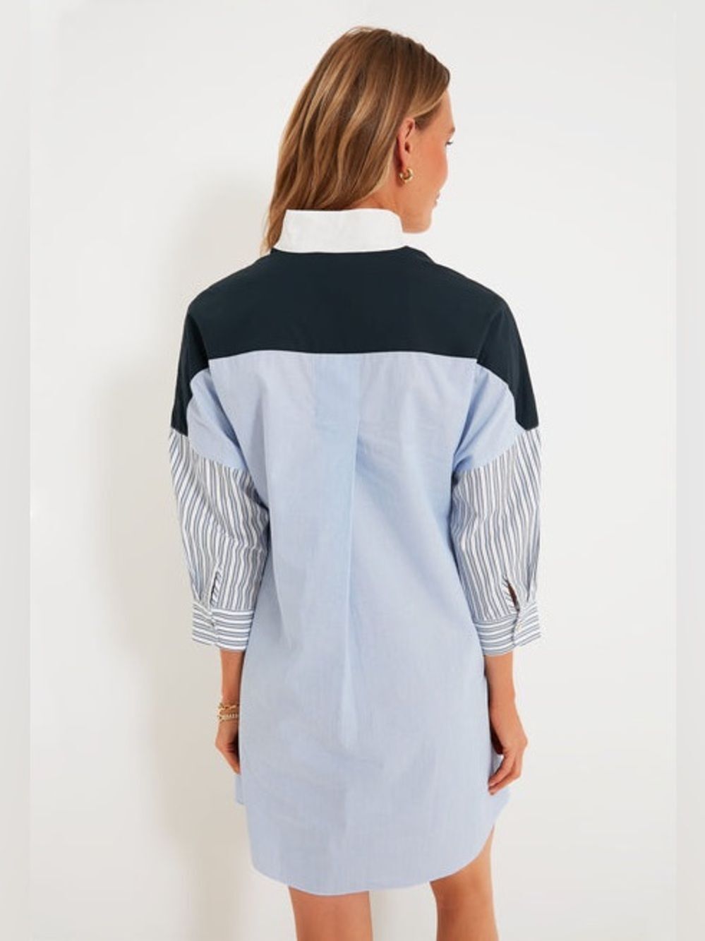 Tuckernuck POMANDER PLACE Colorblock Burnell Shirt Dress in White L - Picture 2 of 11